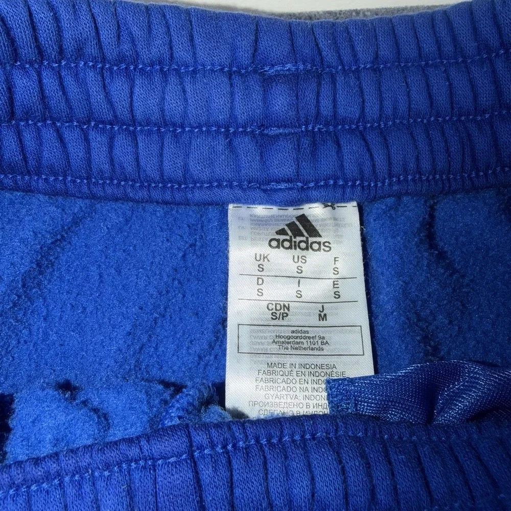 Adidas Pants Mens Small Blue French Terry Tapered Cuff Stripes HL2270 Athletic